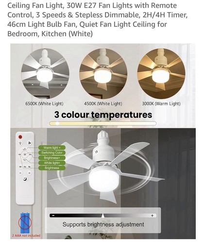 Ceiling fan light 30w e27 - ceiling,